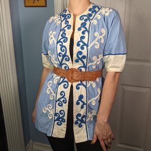 Vintage embroidered open front blouse cardigan